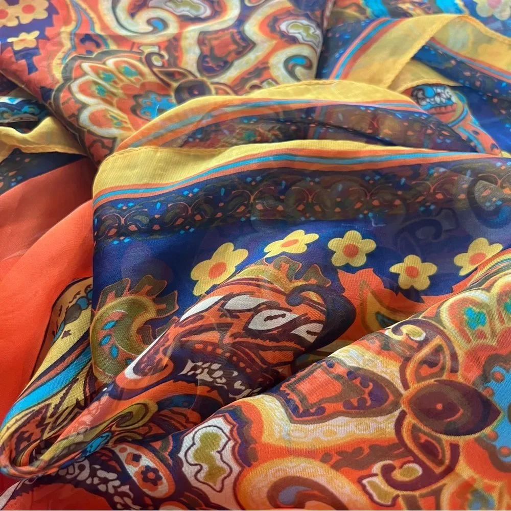 Scarf Large Multi Color Orange Yellow Layering Paisley Scarf Shawl